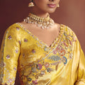 Luxury Mustard Yellow Silk Saree Heavy Floral Embroidered Border