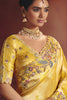 Luxury Mustard Yellow Silk Saree Heavy Floral Embroidered Border