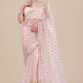 Pink Net Saree Heavy Sequins Embroidery Work Designer Blouse
