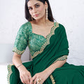 Green Georgette Saree with Gold Embroidered Border Designer Blouse