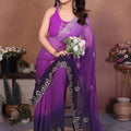 Purple Ombre Georgette Saree with Embroidered Border Work