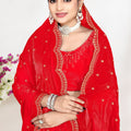 Red Silk Saree with Zari Embroidered Border Buti Design Blouse