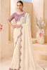Cream Embroidered Designer Saree with Lavender Blouse