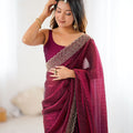 Maroon Party Wear Georgette Saree with Embroidered Border