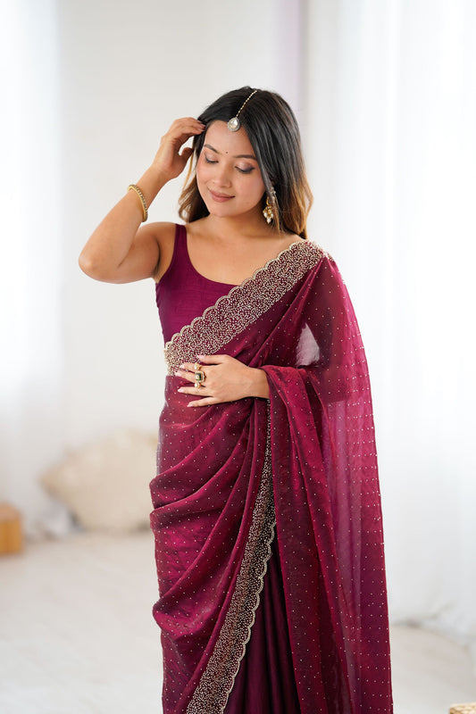 Maroon Party Wear Georgette Saree with Embroidered Border