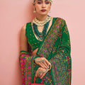 Elegant Green Patola Printed Silk Saree Matching Blouse Festive Wear