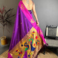 Royal Purple Soft Silk Saree with Pink Border and Designer Pallu