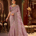 Mauve Purple Embroidered Silk Blend Saree with Designer Blouse 