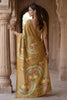 Mustard Printed Linen Silk Saree with Floral Design