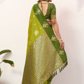 Olive Green Banarasi Silk Saree Gold Zari Motifs Rich Woven Pallu