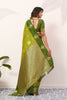 Olive Green Banarasi Silk Saree Gold Zari Motifs Rich Woven Pallu