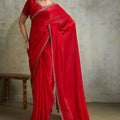 Red Chiffon Saree with Zari Border Embroidered Blouse