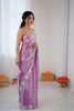 Lavender Soft Silk Saree with Silver Floral Embroidery Border Matching Blouse