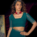Teal Green Georgette Saree with Embroidered Border Designer Saree