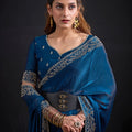 Teal Blue Silk Saree Designer Embroidered Border Party Wear Saree