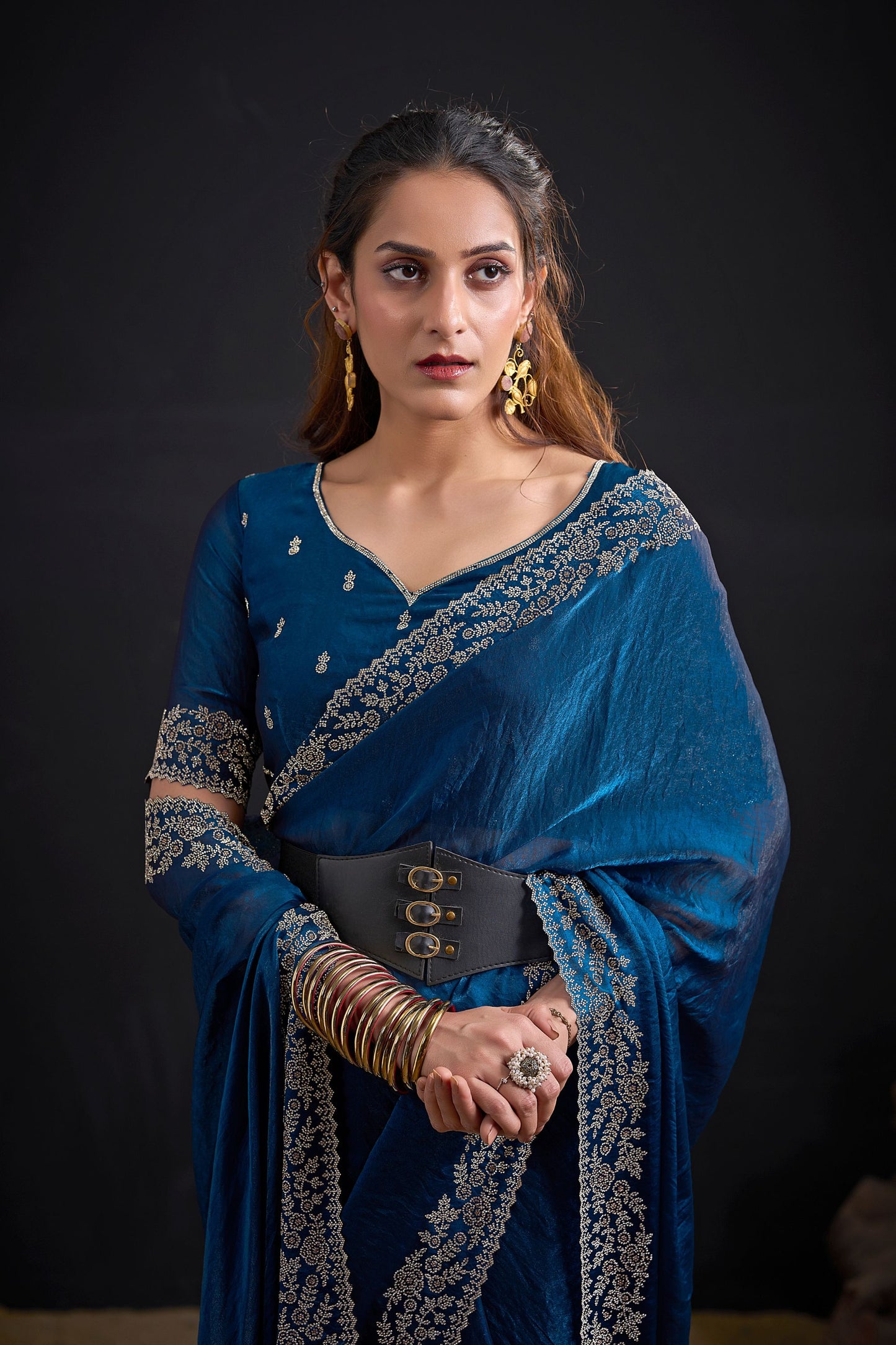 Teal Blue Silk Saree Designer Embroidered Border Party Wear Saree