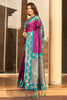 Magenta Silk Saree with Teal Green Contrast Border Floral Zari Work