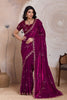 Wine Magenta Silk Saree Golden Zari Embroidery Border Matching Blouse