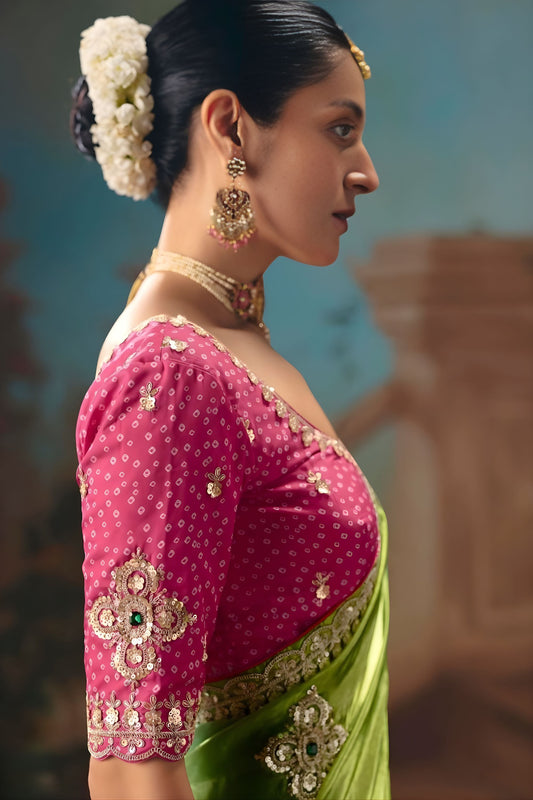 Multicolor Ombre Embroidered Silk Saree Festive Wear