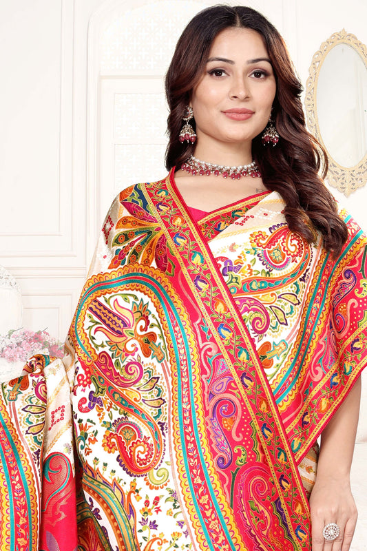 White Multicolor Printed Saree with Paisley Design Saree
