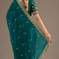 Green Silk Saree with Heavy Zari Embroidered Border Designer Blouse