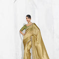 Golden Silk Saree Border Green Designer Blouse Elegant Party Wear