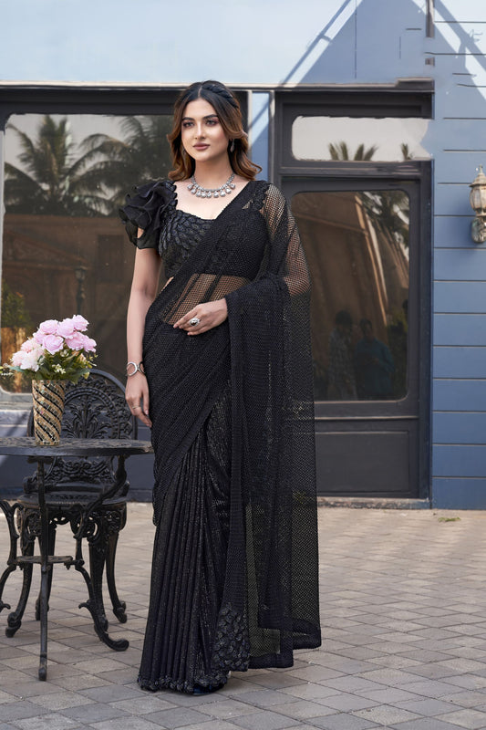 Elegant Black Sequin Designer Blouse Party Wear Saree