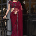 Wine Red Sequin Saree Designer Blouse Party Wear Saree