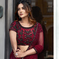 Wine Red Sequin Saree Designer Blouse Party Wear Saree