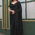 Elegant Black Saree Designer Blouse Party Wear Saree