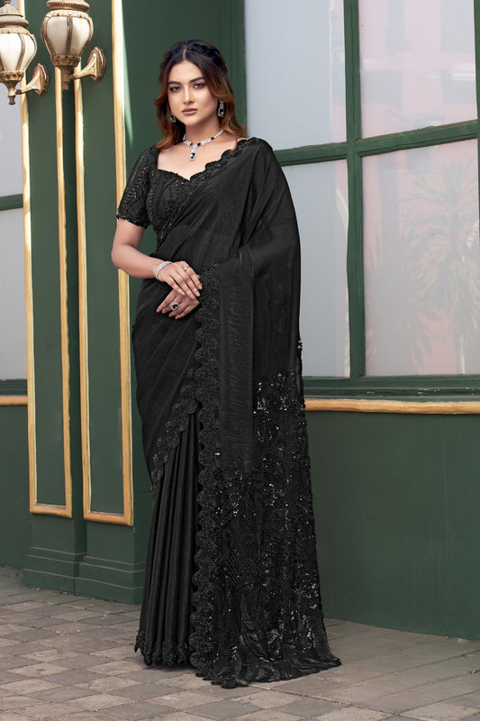 Elegant Black Saree Designer Blouse Party Wear Saree