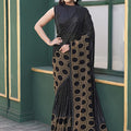 Designer Black Saree Golden Border and Blouse Party Wear 