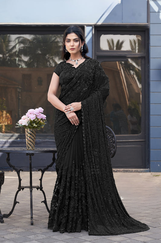  Designer Black Sequined Saree Blouse Party Wear 