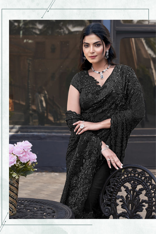 Designer Black Sequined Saree Blouse Party Wear