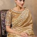 Golden Embroidered Silk Saree with Stone Work and Designer Blouse