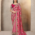 Designer Pink Silk Saree with Heavy Embroidery and Mirror Work Saree