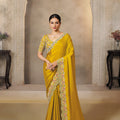 Mustard Yellow Silk Saree with Stone and Zari Border Designer Saree