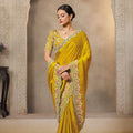 Mustard Yellow Silk Saree with Stone and Zari Border Designer Saree