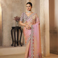 Peach Pink Designer Silk Saree with Heavy Stone and Zari Work Border Saree