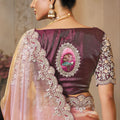 Peach Pink Designer Silk Saree with Heavy Stone and Zari Work Border Saree