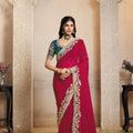 Designer Rani Pink Magenta Saree with Multi Embroidery Work