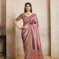 Regal Mauve Banarasi Silk Saree Rich Zari Multicolor Kashmiri Embroidery