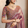 Regal Mauve Banarasi Silk Saree Rich Zari Multicolor Kashmiri Embroidery