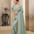 Pastel Cyan Green Organza Silk Saree with Heavy Border