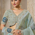 Pastel Cyan Green Organza Silk Saree with Heavy Border