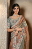 Grey and Brown Designer Silk Saree Heavy Border Matching Blouse