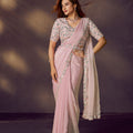 Pink Designer Georgette Saree with Mirror Work Blouse 