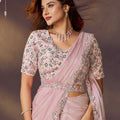 Pink Designer Georgette Saree with Mirror Work Blouse
