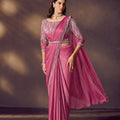 Designer Wine Pink Georgette Saree with Sequin Blouse 