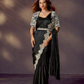 Black Embroidered Designer Saree and Floral Blouse 